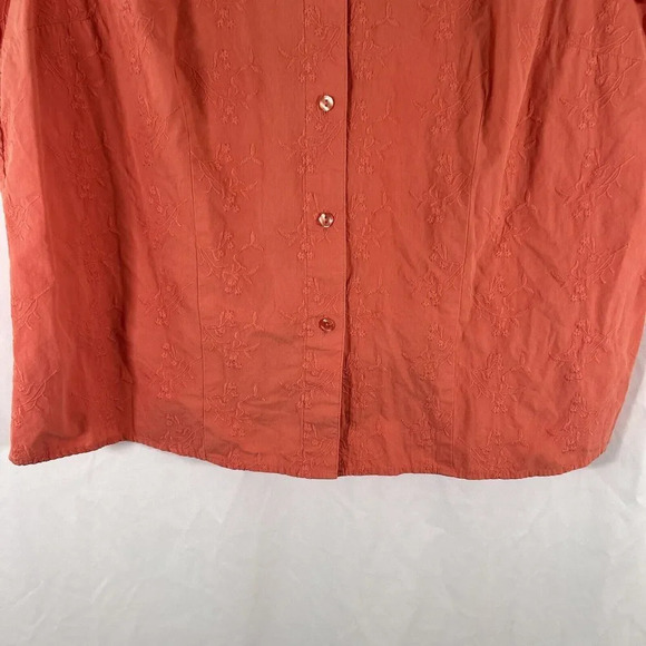 CJ Banks Blouse Women's 1X Orange Floral Button Up Short Sleeve Collared - Picture 3 of 9